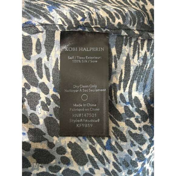 Kobi Halperin Women's Silk Top Button Up Long Sleeve Blue Tan Black Size S - Picture 7 of 7